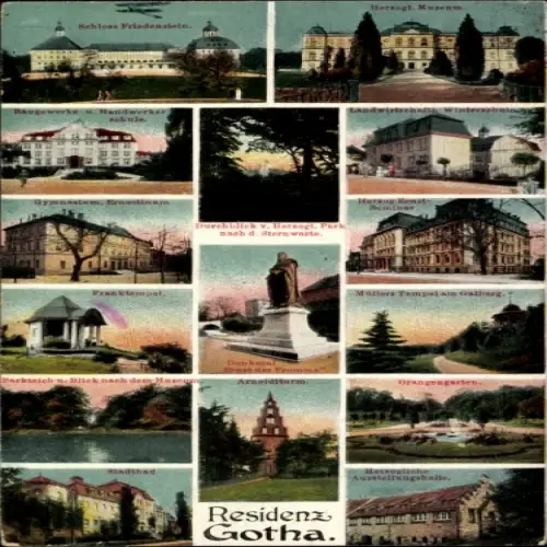 Ak Gotha in Thüringen, Schloss Friedenstein, Herzogliches Museum, Park, Franktempel, orangengarte