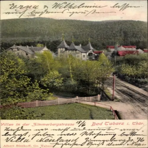 Ak Tabarz im Thüringer Wald, Villen in der Zimmerbergstraße,  Landschaft im Hintergrund