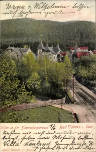 Ak Tabarz im Thüringer Wald, Villen in der Zimmerbergstraße,  Landschaft im Hintergrund