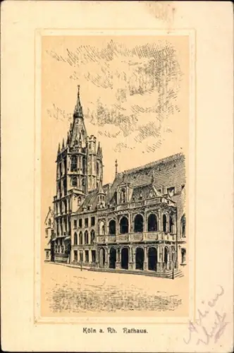 Ak Köln am Rhein, Rathaus,  Architektur, Schwarz-Weiß Zeichnung