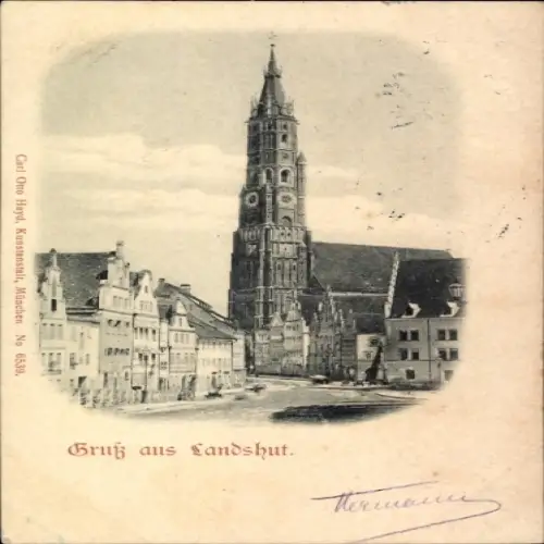 Ak Landshut in Niederbayern, Turm, Altstadt, Gruß aus   Ansicht