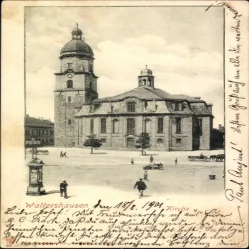 Ak Waltershausen in Thüringen, Kirche,  Architektur,  von 1904, liebe Grüße