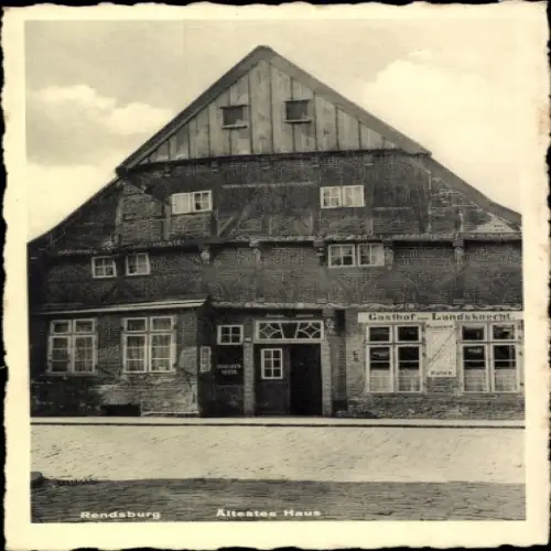 Ak Rendsburg in Schleswig Holstein, Altestes Haus, Gasthof Landsknecht,  Bauweise