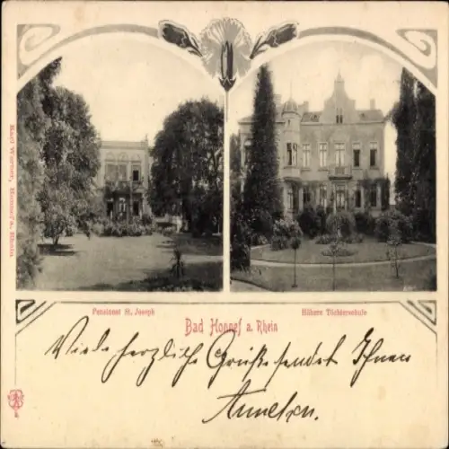 Jugendstil Passepartout Ak Bad Honnef am Rhein, Pensionat St. Joseph, Höhere Töchterschule