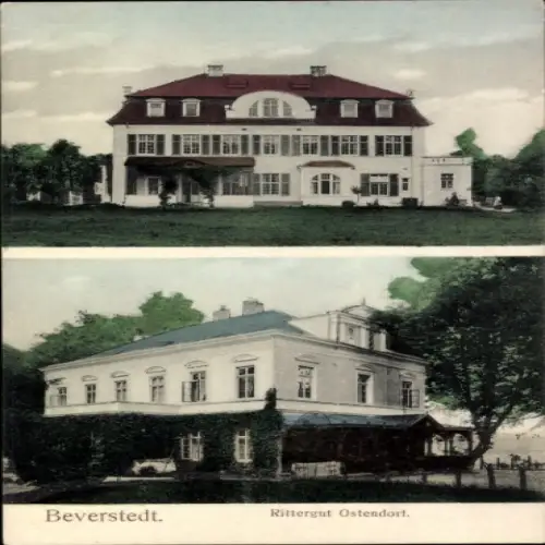 Ak Beverstedt in Niedersachsen, Rittergut Ostendorf, zweigeschossiges Gebäude, farbige Illustrati