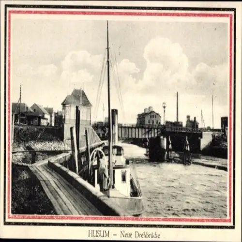 Ak Husum in Nordfriesland, Neue Drehbrücke, Wasserstraße, Schiffe,  Ansicht