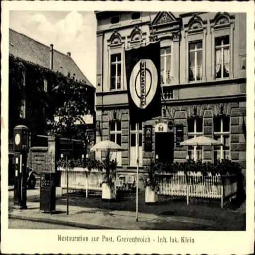 Ak Grevenbroich in Westfalen, Restauration zur Post, Flagge, Esso Tanksäule