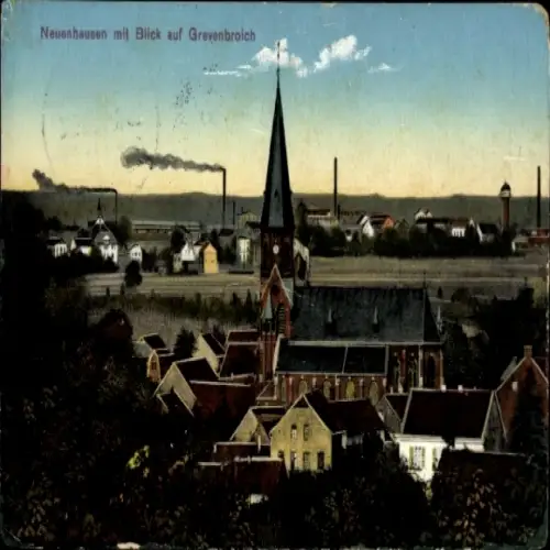Ak Grevenbroich in Westfalen, Neuenhausen, Blick auf  Kirche, Industrieanlagen