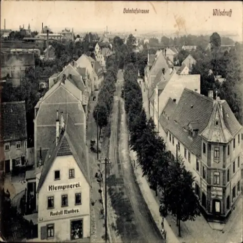 Ak Wilsdruff in Sachsen, Bahnhofstraße, Klempnerei Rudolf Mattbes, städtische Ansicht