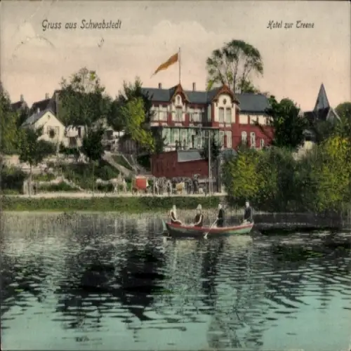 Ak Schwabstedt an der Treene Nordfriesland, Hotel zur Treene, Boot