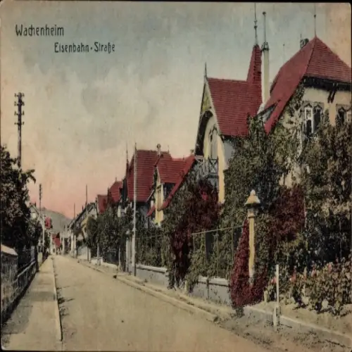 Ak Wachenheim an der Weinstraße Pfalz, Eisenbahnstraße, Häuser mit roten Dächern,  