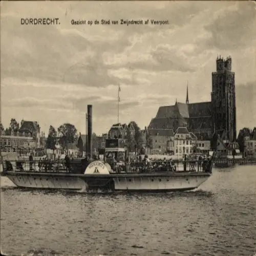 Ak Dordrecht Zuid-Holland Nederland, Gezicht op de Stad van Zwijndrecht af Veerpont