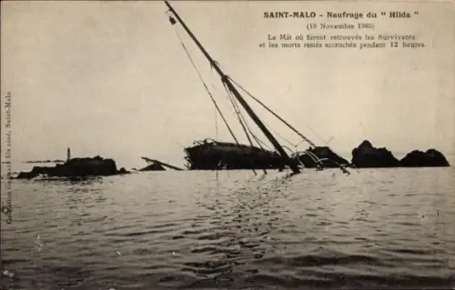 CPA Saint Malo Ille et Vilaine Bretagne, Naufrage du Hilda, 19. Novembre 1905