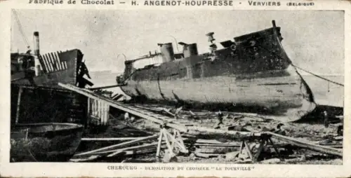 Ak Cherbourg Octeville Manche, Demolition du Croiseur le Tourville, Kriegsschiff