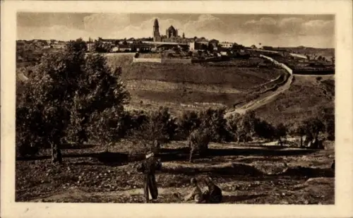 Ak Jerusalem Israel, Panoramablick, Berg Zion, Stadtansicht, ländliche Umgebung