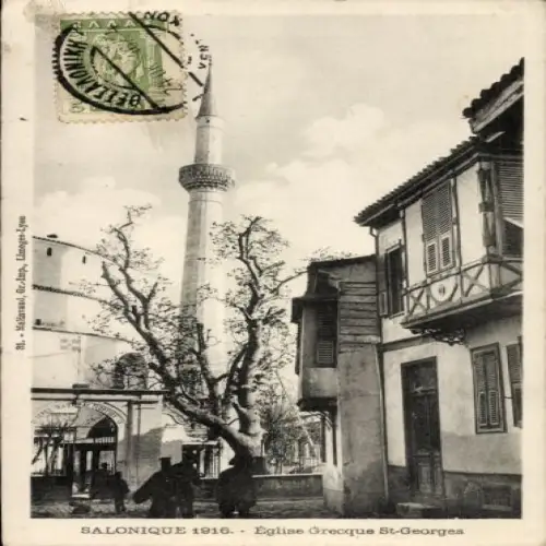 Ak Salonique Saloniki Thessaloniki Griechenland, Eglise Grecque St-Georges, Minarett, Häuser, Bäu