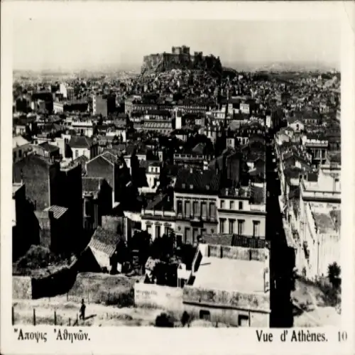 Ak Athen Griechenland, Panoramablick auf  Akropolis im Hintergrund, antike Architektur