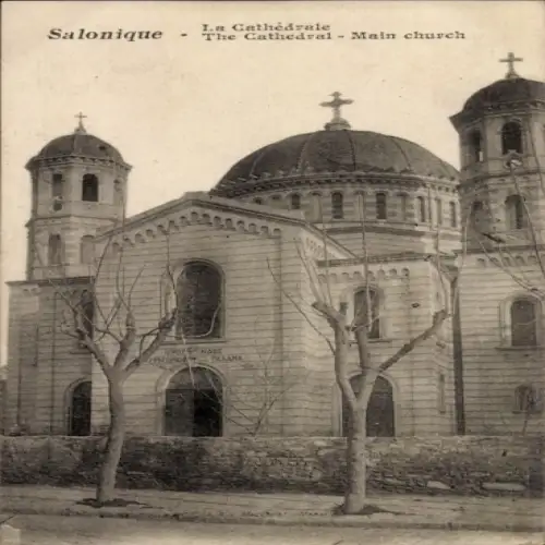 Ak Salonique Saloniki Thessaloniki Griechenland, Die Kathedrale, Hauptkirche,  Architektur, Bäume