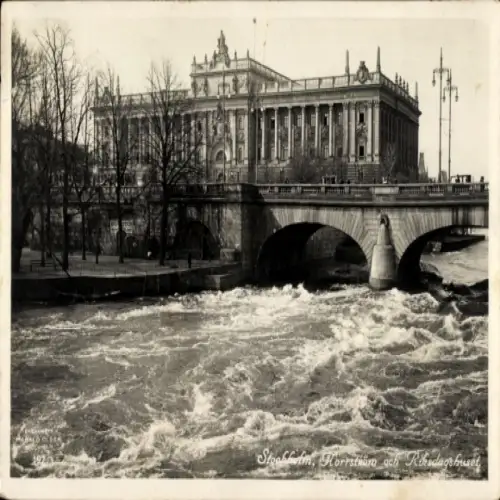 Ak Stockholm Schweden,  Riksdagshaus, Brücke, Fluss,  Architektur