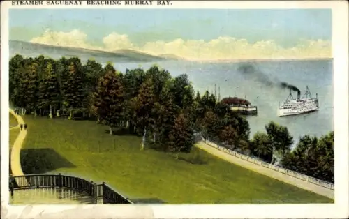 Ak La Malbaie Murray Bay Quebec, Dampfer Saguenay, Ankunft, malerische Aussicht, Bäume, Wasser