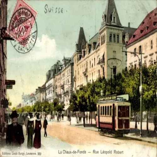 CPA La Chaux de Fonds Canton de Neuchâtel, Rue Léopld Robert, tram