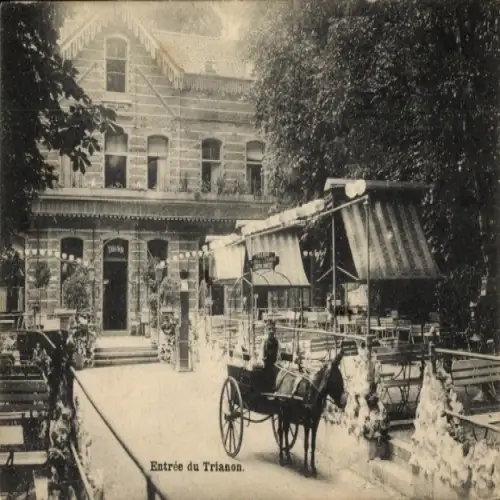 Ak Bruxelles Brüssel, Eingang zum Trianon du Bois de la Cambre, Eselswagen