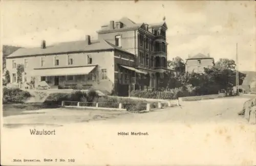 Ak Waulsort Ardennes, Hôtel Martinet,  Gebäude, Straße, 