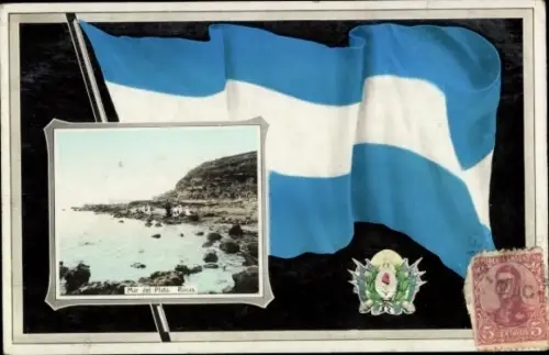 Ak Mar del Plata Argentinien, Gesamtansicht, Wappen, Fahne