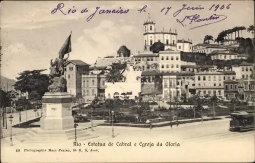 Ak Rio de Janeiro Brasilien, Statue von Cabral, Kirche da Gloria,   Architektur