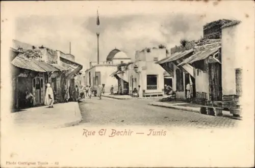 Ak Tunis Tunesien, Rue El Bechir, Straßenpartie mit Hausansichten
