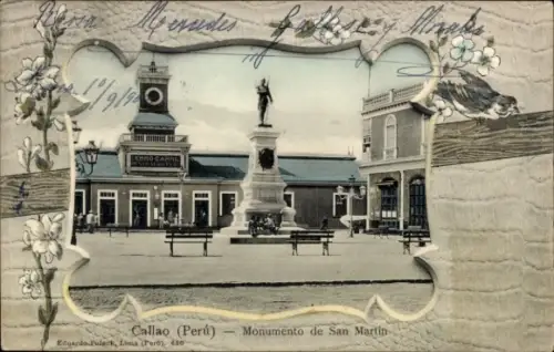 Ak Callao Peru, Monumento de San Martin,  Eduardo Polack, 1/9/90
