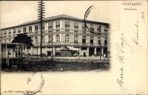 Ak Guayaquil Ecuador, Vorderansicht eines Gebäudes,  Ecuador, Poststempel, Adresseintrag