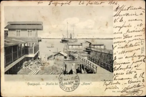 Ak Guayaquil Ecuador,  Muelle del Menes, Boot, Hafen, 1904