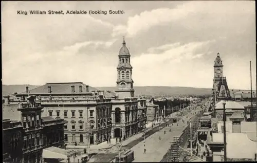 Ak Adelaide South Australia, King William Street,  Blick nach Süden,  Architektur