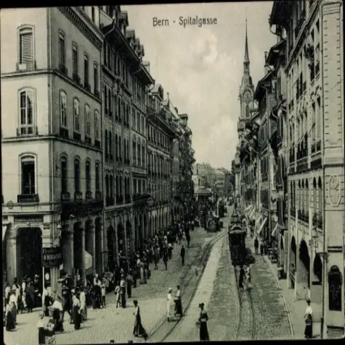 Ak Bern Stadt Kanton Bern, Berg Gurten,  Spitalgasse, Straßenansicht,  Gebäude, Menschen, Straßen
