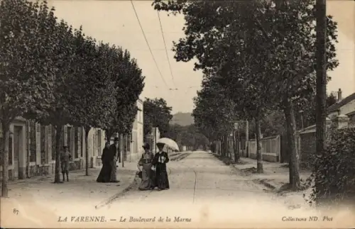Ak La Varenne Saint Hilaire Val de Marne, Boulevard de la Marne, Bäume, Frauen mit Sonnenschirm, 