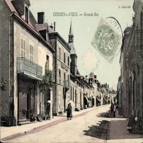 Ak Cosnes sur l'Oeil Allier, Grande Rue, Hotel, Église