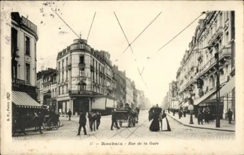 Ak Roubaix North, Rue de la Gare, Kreuzung