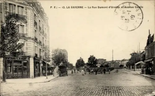 Ak La Garenne Colombes Hauts de Seine,  Rue Dumont-d'Urville, Avenue Comte, Pferdewagen, Menschen