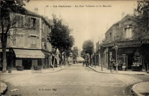 Ak La Garenne Colombes Hauts de Seine, Straße La Rue Voltaire, Markt, B. F. Paris