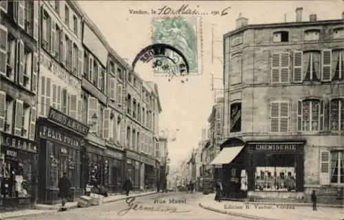 Ak Verdun Meuse, Rue Mazel, Chemisserie, Felix Potin, Geschäfte