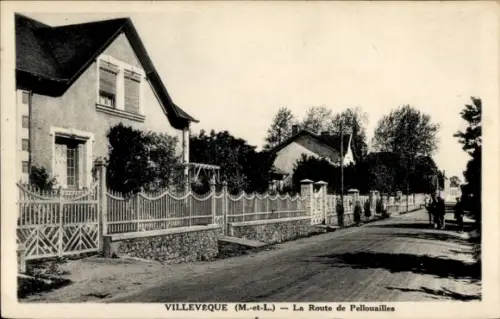 Ak Villevêque Maine et Loire, Schwarze und weiße , Straße, Häuser, Bäume, Zaun