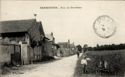 Ak Serbonnes Yonne, Straße mit Häusern, Kind, Feld, Poststempel, Text in Französisch