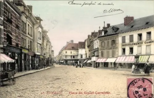 Ak Évreux Eure, Straße mit Geschäften, bunte Markisen,  aus Evreux