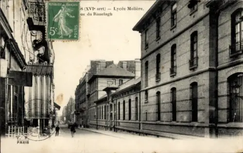 Ak Paris VII, Lycée Molière, Rue du Ranelagh, Poststempel, 5 Centimes