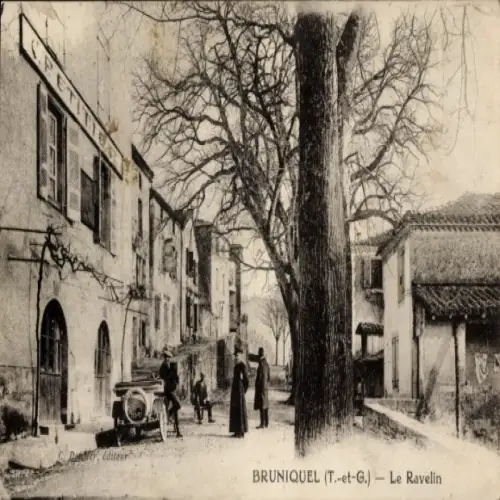 Ak Bruniquel Tarn et Garonne,  Le Ravelin, Bäume, Menschen,  