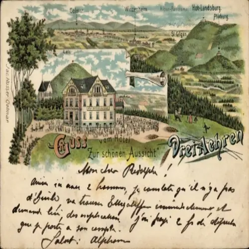 Litho Trois Épis Drei Ähren Elsass Haut Rhin, Hotel Zur schönen Aussicht