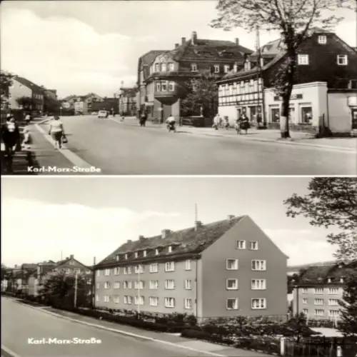 Ak Grüna Karl Marx Stadt Chemnitz, Karl-Marx-Straße, Wohnhäuser, Geschäfte