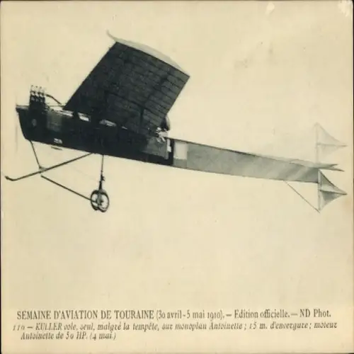 CPA Semaine d'Aviation de Touraine, 30 avril-5 mai 1910, Kuller, monoplan Antoinette