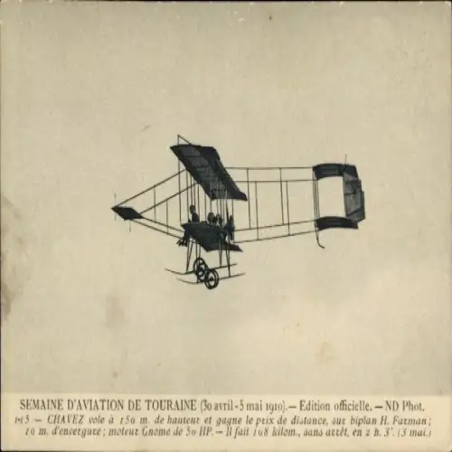 CPA Semaine d'Aviation de Touraine, 30 avril-5 mai 1910, Chavez, biplan H. Farman